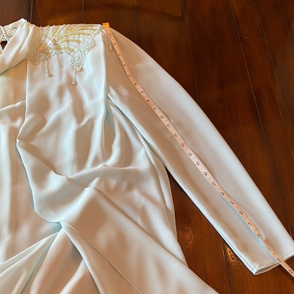 Vintage Ursula of Switzerland Formal Dress Sea Foam Blue Green Mother Of Bride - Picture 11 of 14